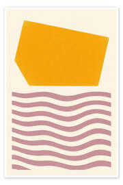 Poster Ockerfarbene Sonne über malvenfarbenen Wellen Mitte des Jahrhunderts - Gradient Grooves