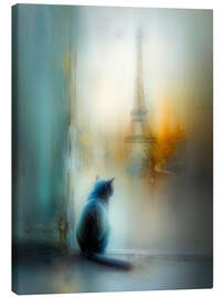 Leinwandbild Katze vor dem Eiffelturm