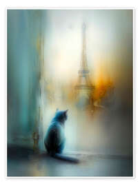 Poster Katze vor dem Eiffelturm