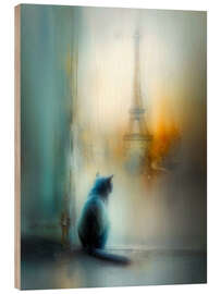 Holzbild Katze vor dem Eiffelturm