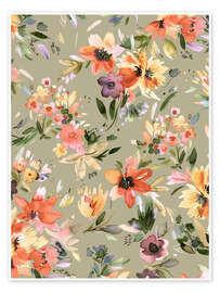 Wandbild Herbstblumen in Salbeigrün - Ninola Design