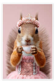 Wandbild Eichhörnchen Prinzessin trinkt eine Tasse Tee - pixelliebe