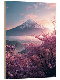Holzbild Berg Fuji im Frühling