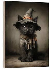 Holzbild Niedliche Schwarze Katze
