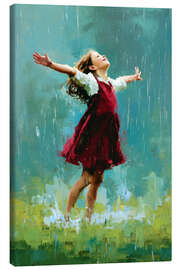 Leinwandbild Glückliches Mädchen im Regen