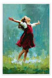 Wandbild Glückliches Mädchen im Regen - pixelliebe