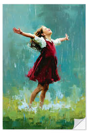 Wandsticker Glückliches Mädchen im Regen