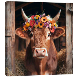 Leinwandbild Blumengeschmückte Kuh - Thomas Klee