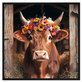 Gerahmter Kunstdruck Blumengeschmückte Kuh