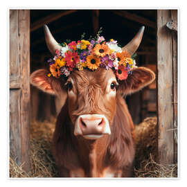 Wandbild Blumengeschmückte Kuh - Thomas Klee