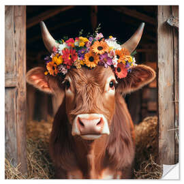 Wandsticker Blumengeschmückte Kuh - Thomas Klee