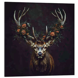Acrylglasbild Hirsch mit Blumengeweih - Thomas Klee