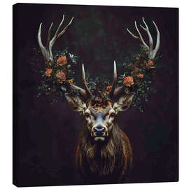 Leinwandbild Hirsch mit Blumengeweih - Thomas Klee