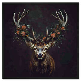 Gerahmter Kunstdruck Hirsch mit Blumengeweih - Thomas Klee