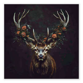 Wandbild Hirsch mit Blumengeweih - Thomas Klee