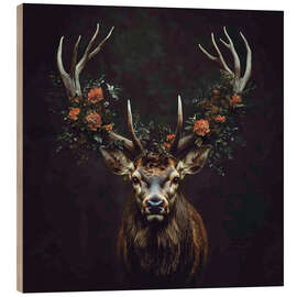 Holzbild Hirsch mit Blumengeweih - Thomas Klee