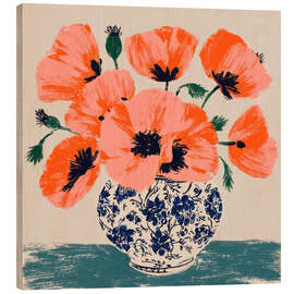 Holzbild Blühender Mohn in einer Vase - DejaReve