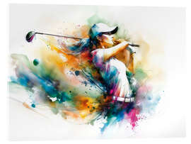 Acrylglasbild Golfspielerin im Aquarell