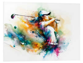 Hartschaumbild Golfspielerin im Aquarell