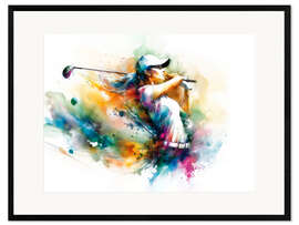 Gerahmter Kunstdruck Golfspielerin im Aquarell