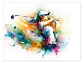 Poster Golfspielerin im Aquarell