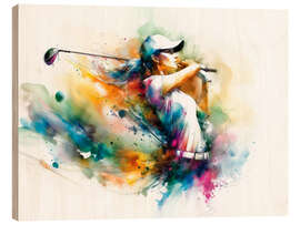 Holzbild Golfspielerin im Aquarell