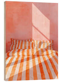 Holzbild Bettgeschichten in Orange und Rosa