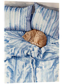 Acrylglasbild Katze im gestreiften Bett - Ohkimiko