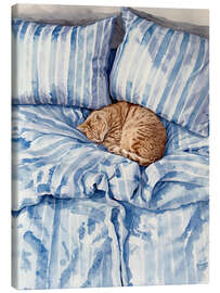 Leinwandbild Katze im gestreiften Bett - Ohkimiko