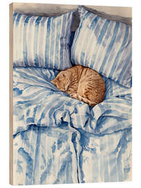 Holzbild Katze im gestreiften Bett - Ohkimiko