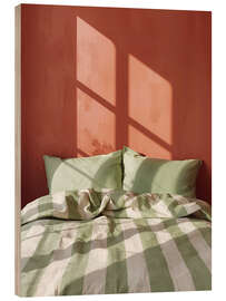 Holzbild Bettgeschichten in Grün und Rot - Ohkimiko