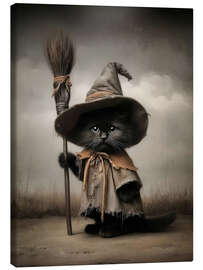 Leinwandbild Halloween Hexenkatze mit Besen - TAlex