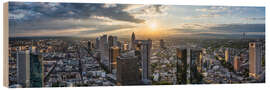 Holzbild Frankfurter Bankenviertel bei Sonnenuntergang - Jan Christopher Becke