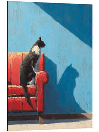 Magnettafel Katze sitzt auf einem roten Sofa