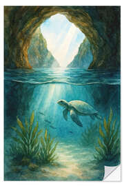 Wandsticker Meeresschildkröte in einer Unterwasserhöhle - Natalie Bruns
