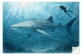 Wandsticker Taucher schwimmt mit Walhai - Natalie Bruns