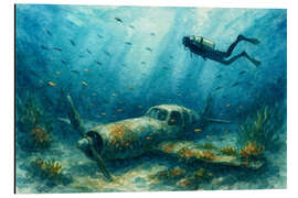 Alubild Taucher erkunden versunkenes Flugzeugwrack - Natalie Bruns