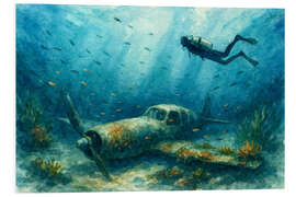 Hartschaumbild Taucher erkunden versunkenes Flugzeugwrack - Natalie Bruns