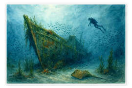 Wandbild Tauchen bei einem versunkenen Schiffswrack - Natalie Bruns