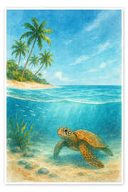 Wandbild Meeresschildkröte am tropischen Stran - Natalie Bruns