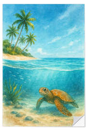 Wandsticker Meeresschildkröte am tropischen Stran