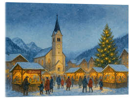 Acrylglasbild Weihnachtsmarkt im verschneiten Alpendorf