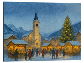 Alubild Weihnachtsmarkt im verschneiten Alpendorf