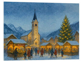 Hartschaumbild Weihnachtsmarkt im verschneiten Alpendorf