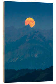 Holzbild Vollmondaufgang in den Bergen