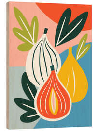 Holzbild Stillleben mit drei reifen Feigen