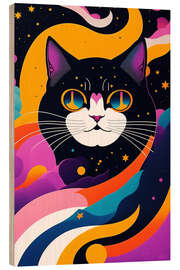 Holzbild Psychedelische Katze - Jörg Gamroth