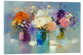 Acrylglasbild Bunte Blumen in Glasgefäßen