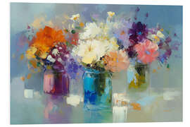 Hartschaumbild Bunte Blumen in Glasgefäßen