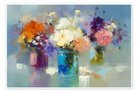 Poster Bunte Blumen in Glasgefäßen